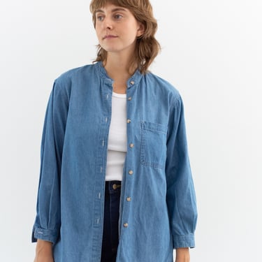 Vintage Chambray Long Sleeve Shirt | 90s Lightweight Cotton Oxford Blouse Workwear | M | 