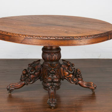 Late 19th Century Henry Ii French Renaissance Oak Oval Pedestal Dining Table 