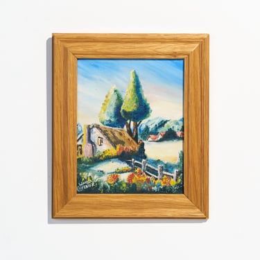 Vintage Cottage Oil Painting // Original 1970s Pastoral Landscape // Ready to Hang Artwork // Signed by Artist Wanda Carpenter 