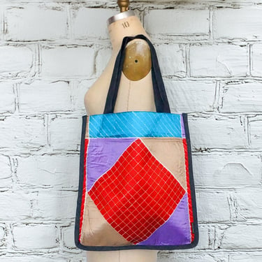 Upcycled Boho Tote Bag Handmade One-Of-A-KInd Shoulder Bag | Quilted Tote Bag | Recycled Fabric Bag | Book Bag | Market Bag | Ellemichelle 