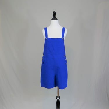 NWT 90s Blue Shorts Overalls - 34" waist - Linen Blend Gantos Shortalls - Deadstock New w/ Tag - Vintage 1990s - M Medium 
