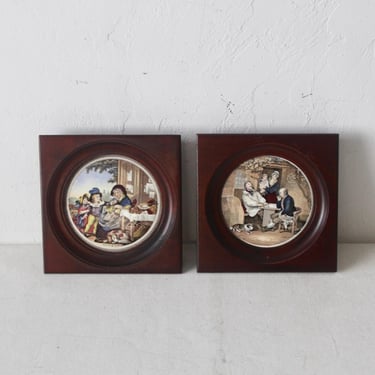 Vintage Kirkhams Ltd. English Ceramic Plates with Hardwood Frames Mid-Century- a pair 