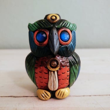 Vintage Aztec Owl Handpainted Whistle Instrument Home Décor 