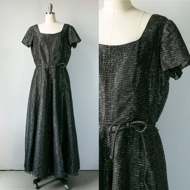 1950s Dress Black Gold Organza Gown XL/L 