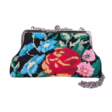 Sarah's Bag - Black & Multicolor Floral Clutch Bag