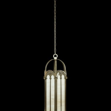 Antique Gothic Slag Glass Lantern Pendant Light
