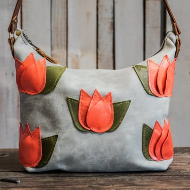 Limited Run | The Spring Tulip Boho Bag | Eco-tanned Lunar Grey Leather Tote Bag 