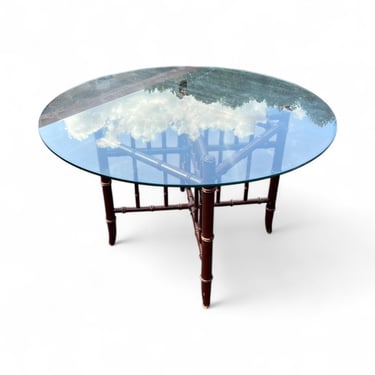 Vintage Faux Bamboo Dining Table with Glass Top 