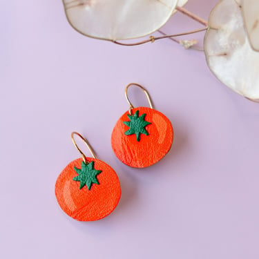 Small Red Tomato Earrings - Lightweight & Made from Reclaimed Leather 