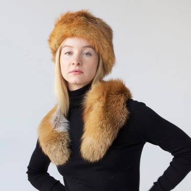 vintage genuine fox fur hat and collar set 