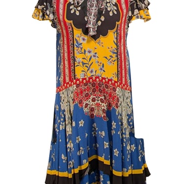 Alice & Olivia - Blue, Yellow, & Red Floral Multi "Moore" Tunic Dress Sz L