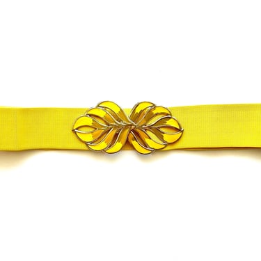 Vintage 70s 80s Gold Leaf Belt 1970s 1980s Bright Yellow Wide Elastic Belt 