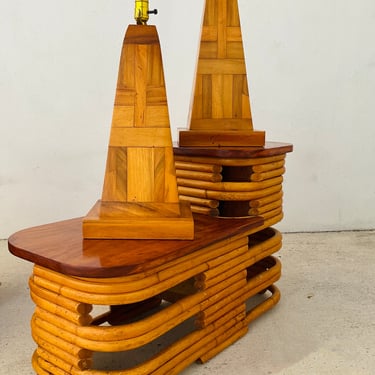 Wooden Inlay Table Lamps / Pair