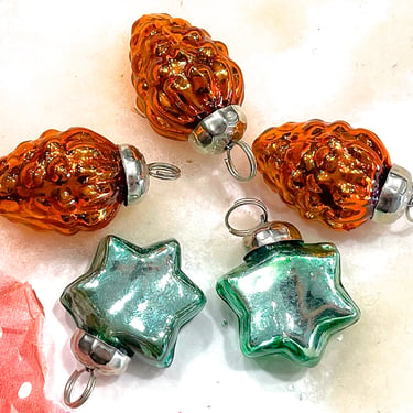 VINTAGE: 5pc - Small Thick Mercury Ornaments - Mid Weight Kugel Style Ornaments - Unique Find 