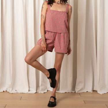 Ali Golden Button Back Tank - Poppy/Ice Gingham