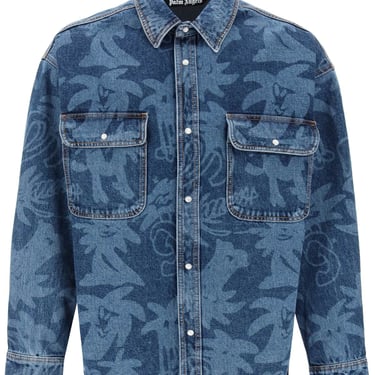 Palm Angels 'Palmity' Overshirt In Denim With Laser Print All-Over Men