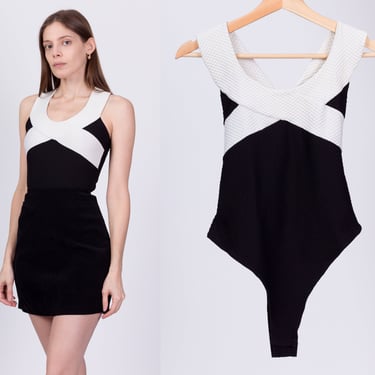Y2K Black & White Bodysuit - XS to Small | Criss Cross Color Block Top 
