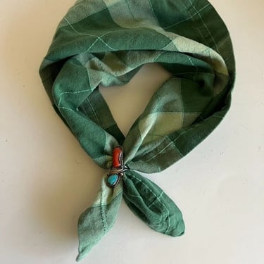 90s Green Plaid Print Cotton Square Summer Bandana Neck Tie 