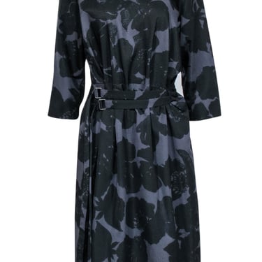 Dries Van Noten - Black &amp; Grey Floral Textured Fit &amp; Flare Dress Sz 12