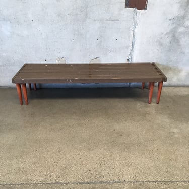 Mid Century Brown Slat Bench