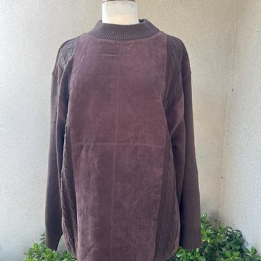 Vintage men’s brown sweater pullover faux suede Sz L by Alberto Celini 