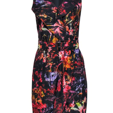 Karen Millen - Black & Multicolor Abstract Floral Print Sheath Dress Sz 8