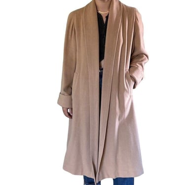 Vintage Womens Lord Taylor 100% Cashmere Tan Cream Minimalist Preppy Trench Coat 