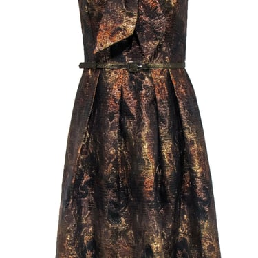 Eva Franco - Bronze Metallic Floral Brocade Strapless Fit &amp; Flare Dress Sz 10