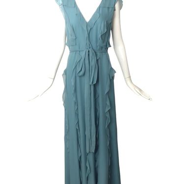 CAROLINA HERRERA- NWT Slate Silk Ruffle Gown, Size 10