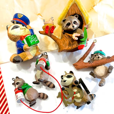 VINTAGE: 1990s - 5pcs - Hallmark Raccoon Ornament - Christmas Ornaments - SKU Tub-392-00034857 
