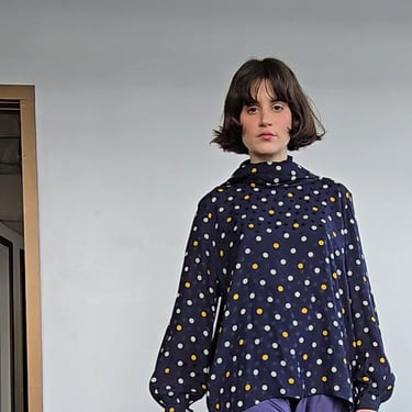 Valentino Blue and Marigold Dotted Silk Blouse (L)