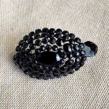 Openwork jet black beaded turtle brooch - vintage turtle pin 