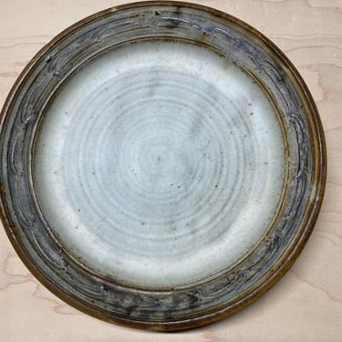 Bob Eckels Custom Studio Pottery ~ Earth Tones, Salt Fired Flowing Glaze  11"x 2" plate platter~ Neutral Organic textures~ 1980s Stoneware 