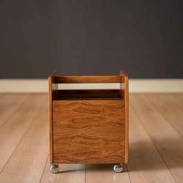 Vintage Rosewood Rolling Record Magazine Rack by Rolf Hesland for Bruksbo 