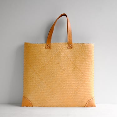 Vintage Straw Bag with Leather Handles, Straw Tote Bag 