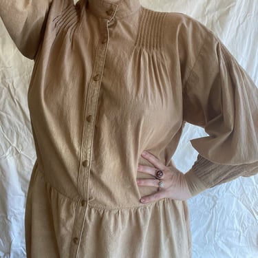 70s Linen Bishop Sleeve Drop Waist Dress Size M / L 