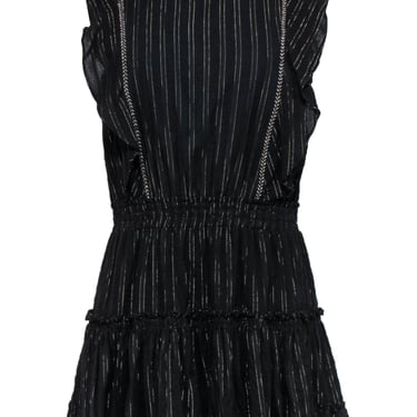 MISA Los Angeles - Black & Gold Pinstriped Ruffled Cotton Dress Sz L