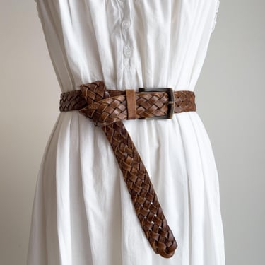 brown braided leather belt 90s vintage Columbia woven leather belt 