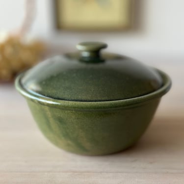 Beautiful Hand Thrown Green Earthenware Serving Bowl With Lid 