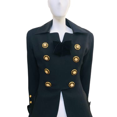 Vintage Gemma Kahng for Capriccio Fitted Black Wool Crepe Blazer