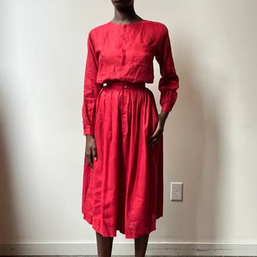 Calvin Klein red linen pleated skirt set 