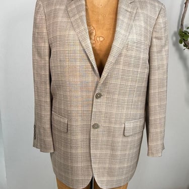 Tiglio Luxe Wool Silk Blazer | Beige Plaid Sport Coat for Men | Italian Tailored Two-Button Jacket 