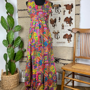 Vintage 1960s/70s Liberty House Style Mod Print Maxi Dress 