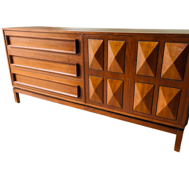 Mid Century Sculptured Walnut Lowboy Dresser / Credenza 