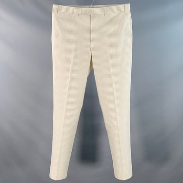 BLACK FLEECE Size 35 Beige White Stripe Cotton Seersucker Button Fly Casual Pants