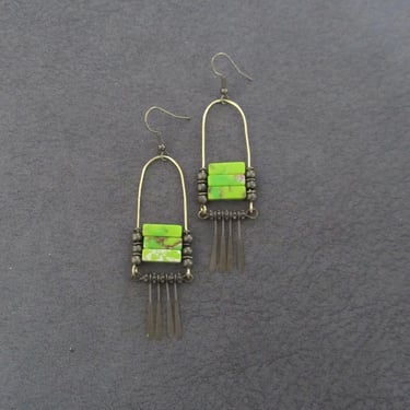 Green tribal chandelier earrings 