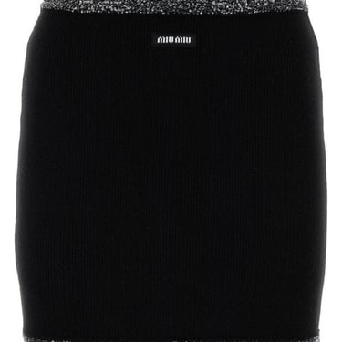 Miu Miu Woman Black Stretch Cashmere Blend Mini Skirt