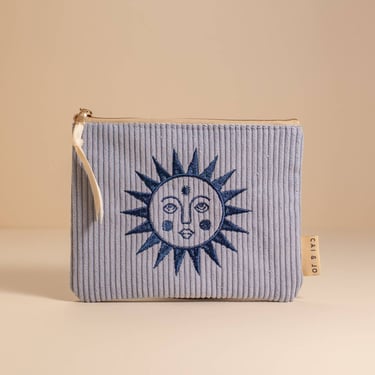 Corduroy + Embroidered Zipper Pouch