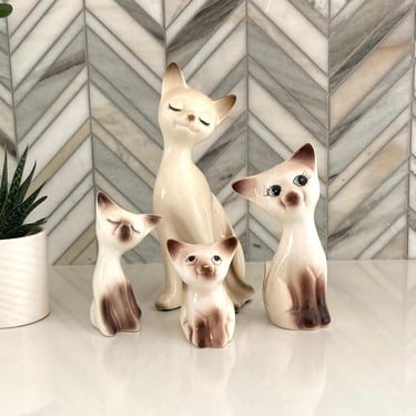 Siamese Kitten Salt Pepper Shakers, Toothpick Holder, Figure/ Statue MCM White Brown Cats Kittens, Mid Century Modern Vintage, Japan 