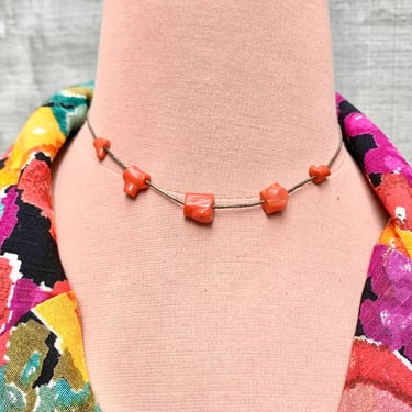 Coral Necklace, Liquid Silver, Choker Length, Native American, Vintage 
